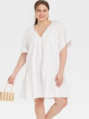 Women's Flutter Short Sleeve Mini Poplin
Dress - A New Day™ White new
